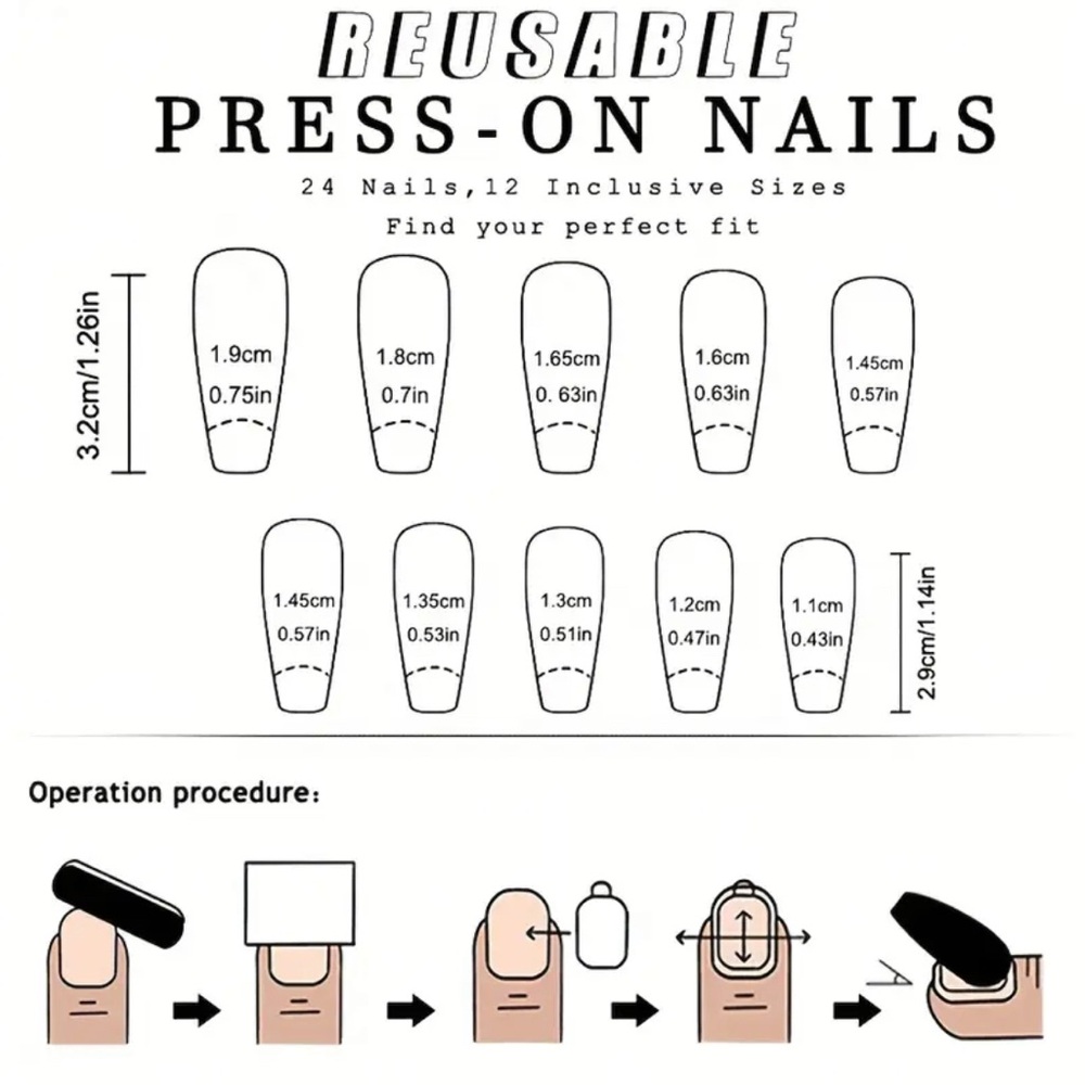 Black Glitter Jelly Press-On Nails Reusable 10 pc Medium Short NWT - Picture 8 of 9